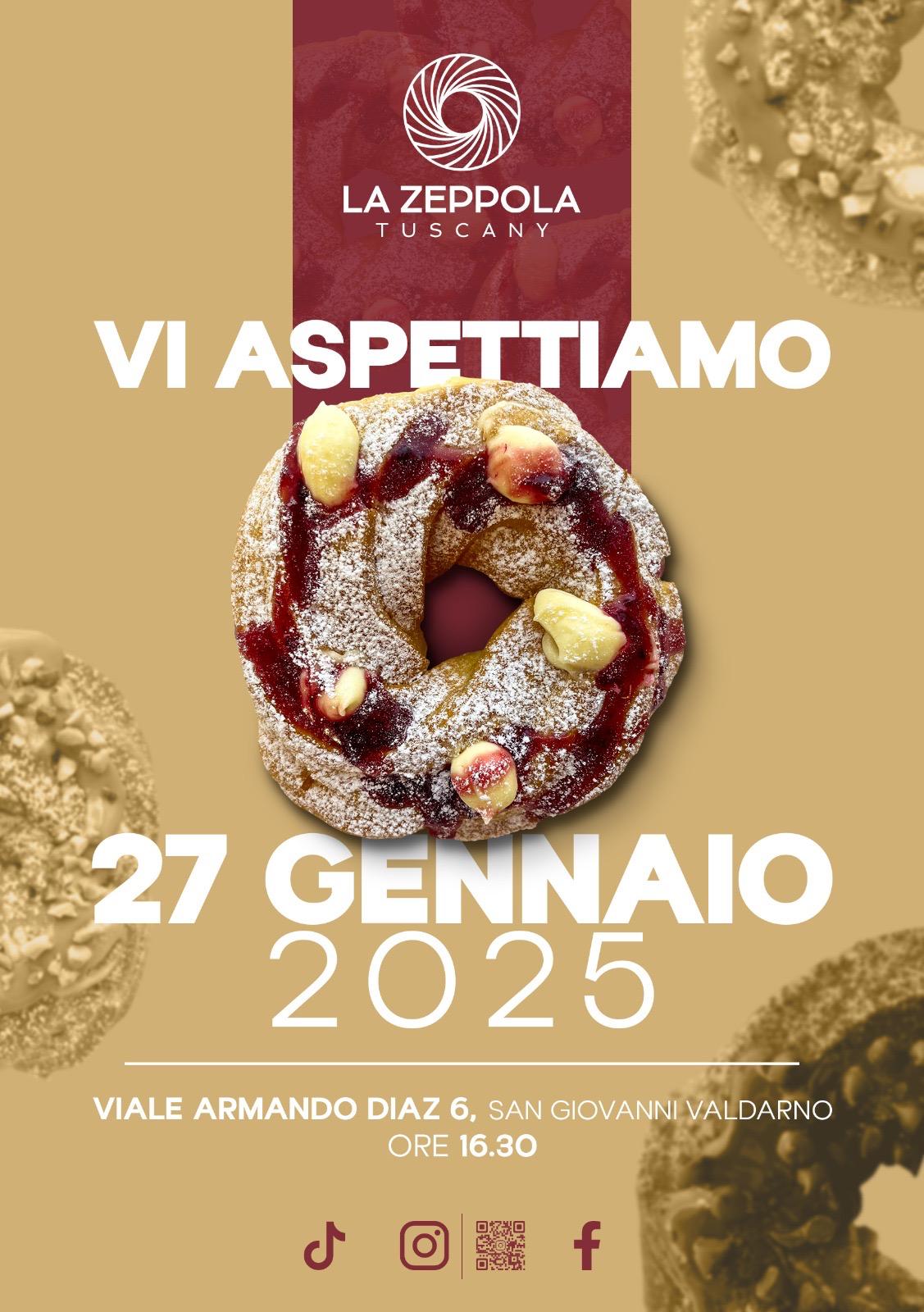 Locandina prossima apertura La Zeppola Tuscany San Giovanni Valdarno il 27 gennaio 2025 alle ore 16:30